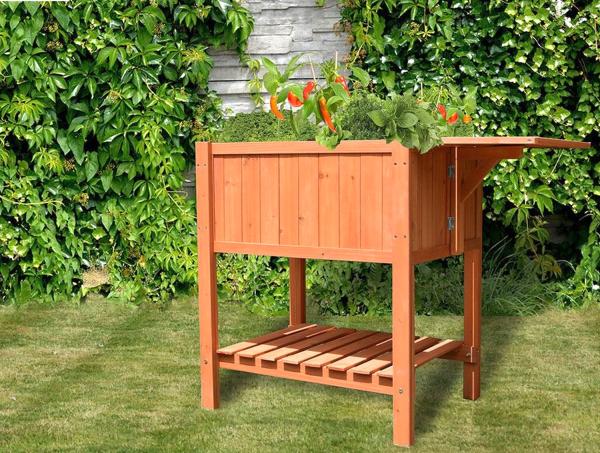 Hochbeet aus Holz mit einklappbarer Seitenablage 70x50x80 cm